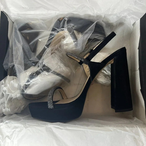 Pelle Moda Olina Slingback Platform Block Heels Sandals Black Sz 9.5 - Picture 12 of 14